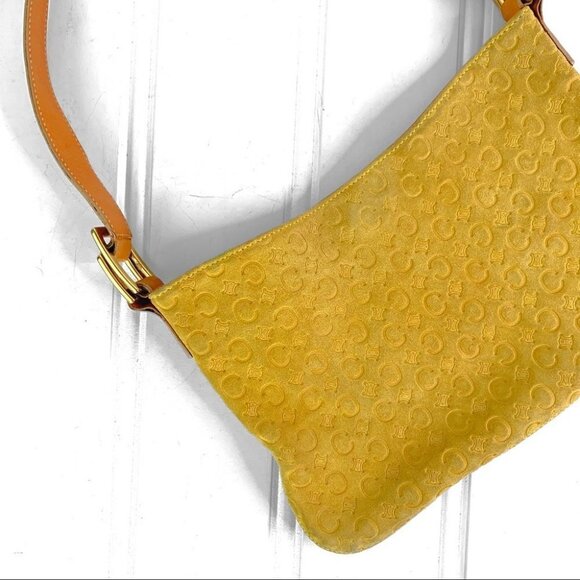 CELINE LEATHER BAG YELLOW SUEDE C MACADAM HANDBAG FRANCE DESIGNER SHOULDER  BAG - Picture 8 of 17